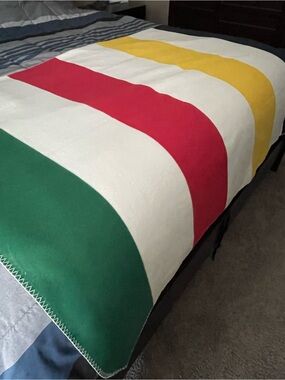 Hudson Bay Company Colorblock Striped Fleece Throw Blanket 35x50 Inches